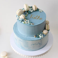 Indlæs billede til gallerivisning Bestil en personliggjort, klassisk kage med macarons fra Snirkleriet